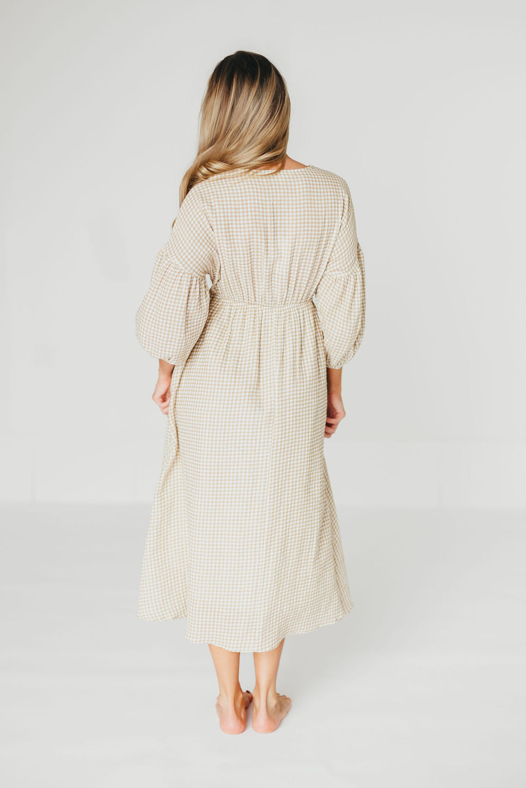 Hunter Printed Gauze Midi Dress in Natural Plaid - Bump Friendly *9/22 PRE-ORDER*