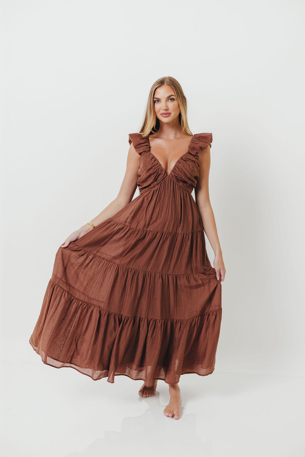 Katy Pleated Bodice Maxi Dress in Hazelnut - Bump Friendly *9/10 PRE-ORDER*