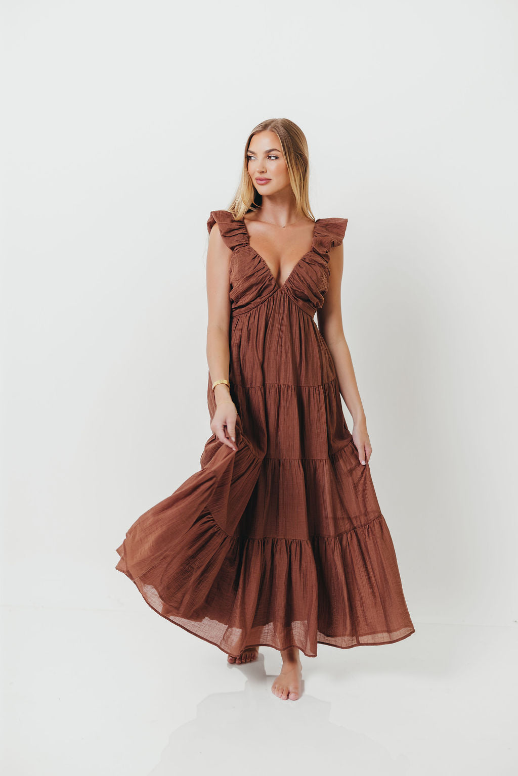 Katy Pleated Bodice Maxi Dress in Hazelnut - Bump Friendly *9/10 PRE-ORDER*