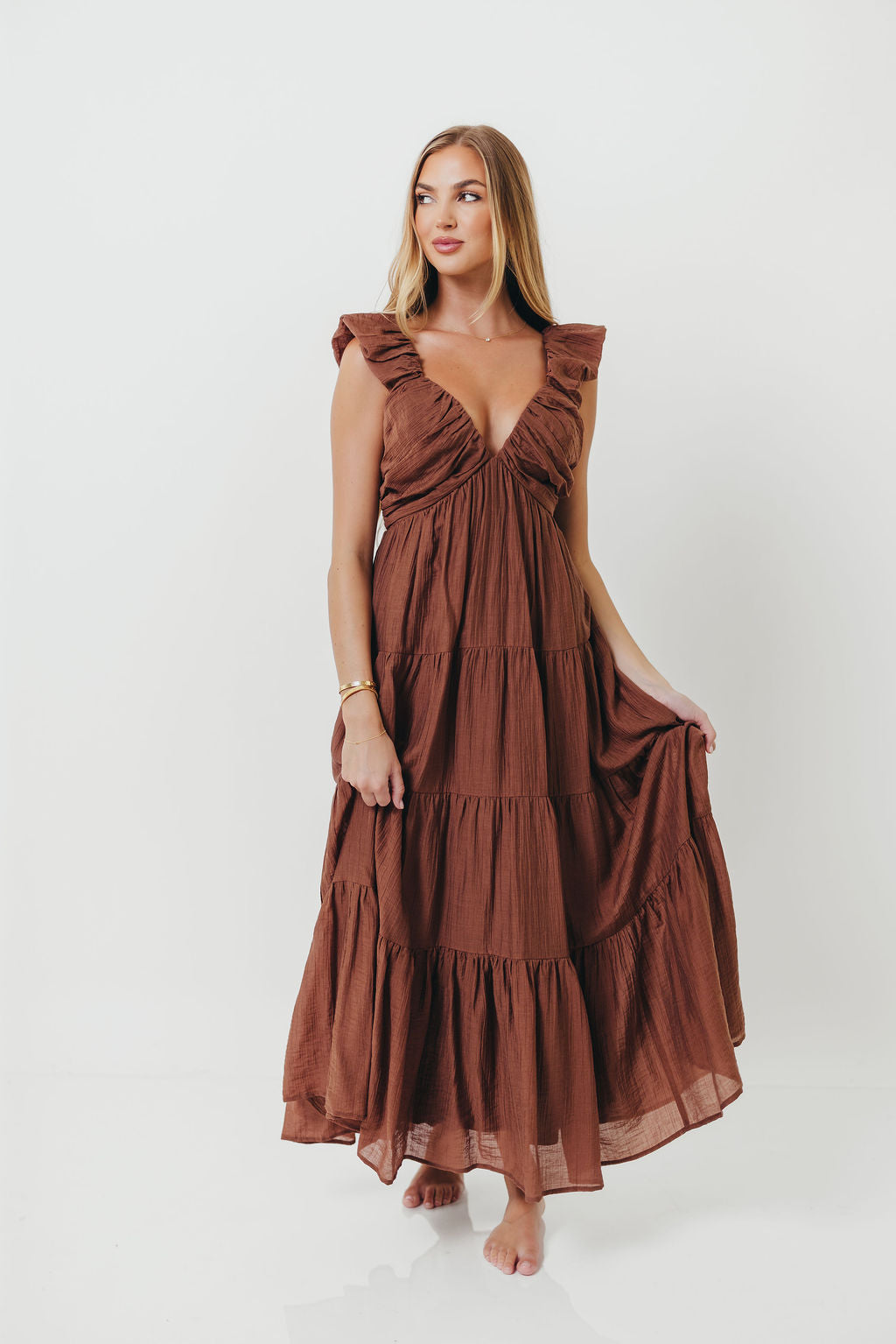 Katy Pleated Bodice Maxi Dress in Hazelnut - Bump Friendly *9/10 PRE-ORDER*