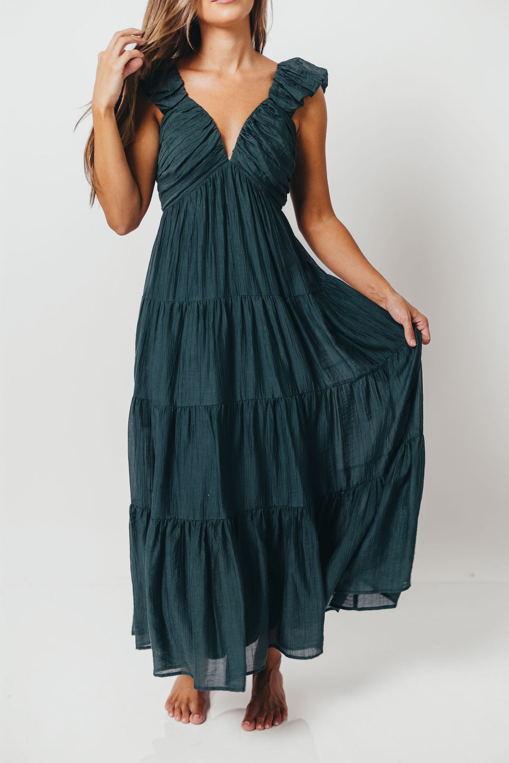 Katy Pleated Bodice Maxi Dress in Deep Teal - Bump Friendly *9/10 PRE-ORDER*