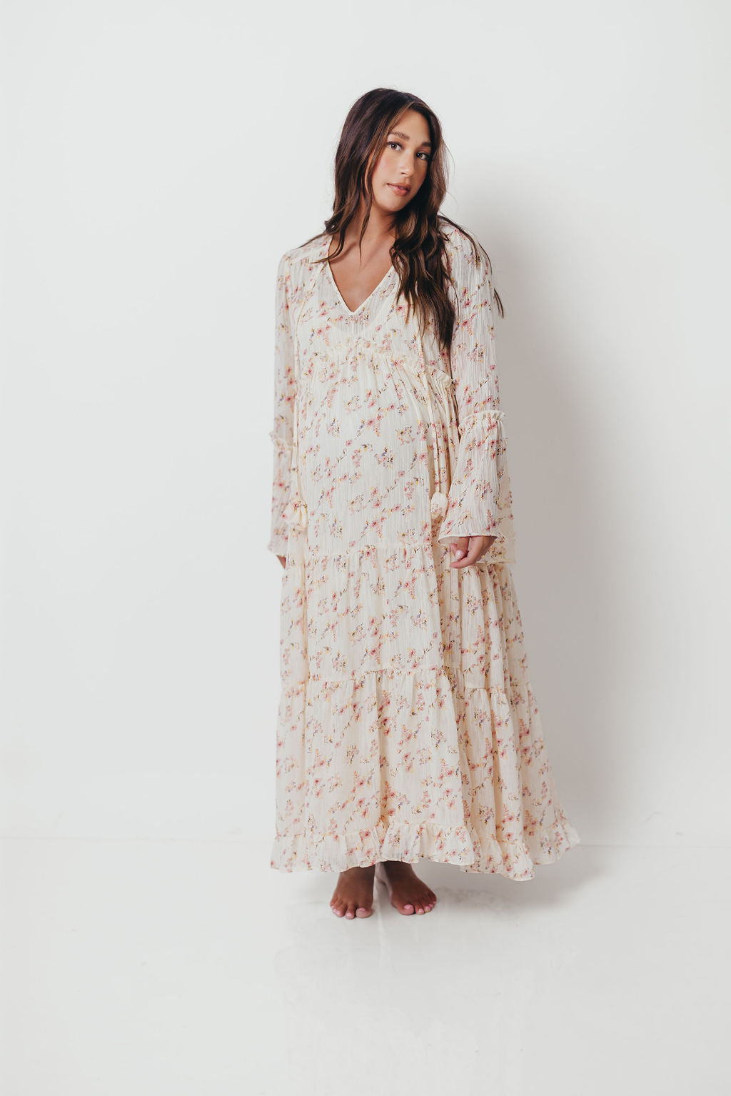 Lisa Woven Floral V-Neck Maxi Dress in Cream Multi - Bump Friendly *9/12 PRE-ORDER*