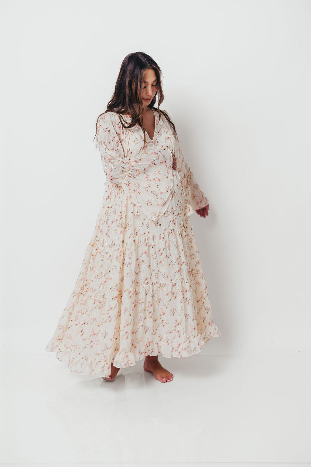 Lisa Woven Floral V-Neck Maxi Dress in Cream Multi - Bump Friendly *9/12 PRE-ORDER*