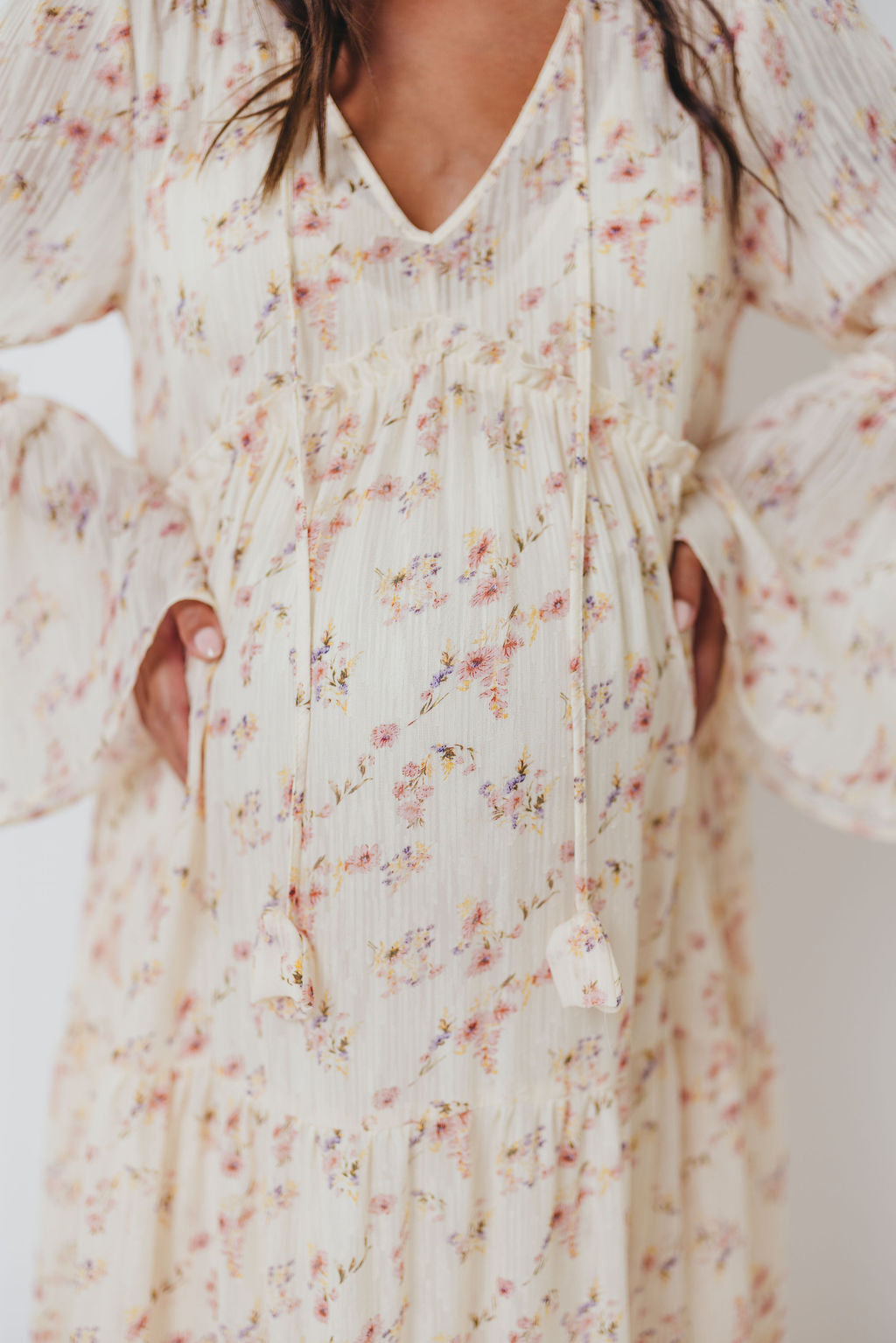 Lisa Woven Floral V-Neck Maxi Dress in Cream Multi - Bump Friendly *9/12 PRE-ORDER*