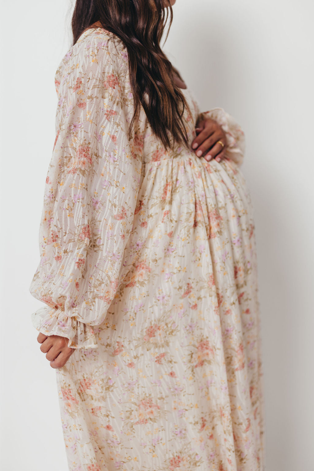 Rosey Woven Floral Print Empire Maxi Dress in Cream Multi - Bump Friendly *9/12 PRE-ORDER*