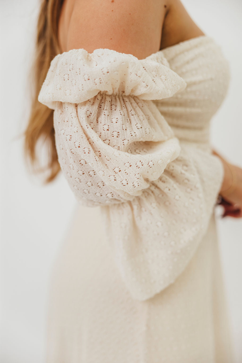Corrine Tiered Sleeve Maxi Dress with Pockets in Ivory Cream - Bump Friendly