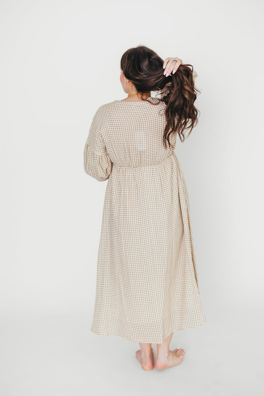 Hunter Printed Gauze Midi Dress in Natural Plaid - Bump Friendly *9/22 PRE-ORDER*