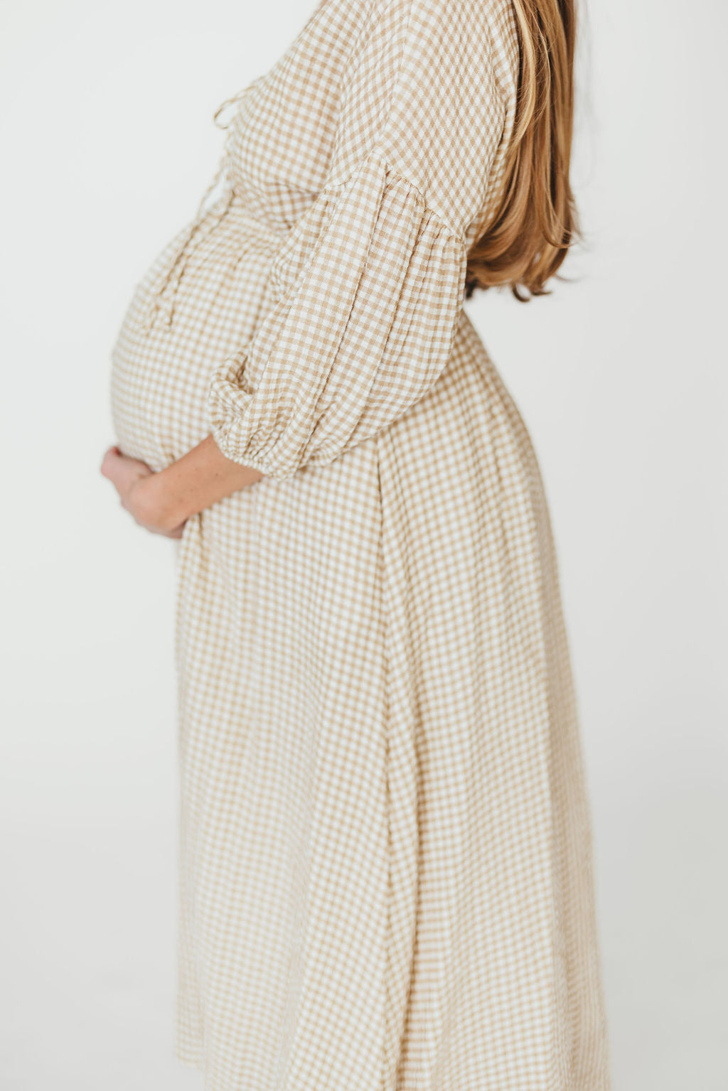 Hunter Printed Gauze Midi Dress in Natural Plaid - Bump Friendly *9/22 PRE-ORDER*