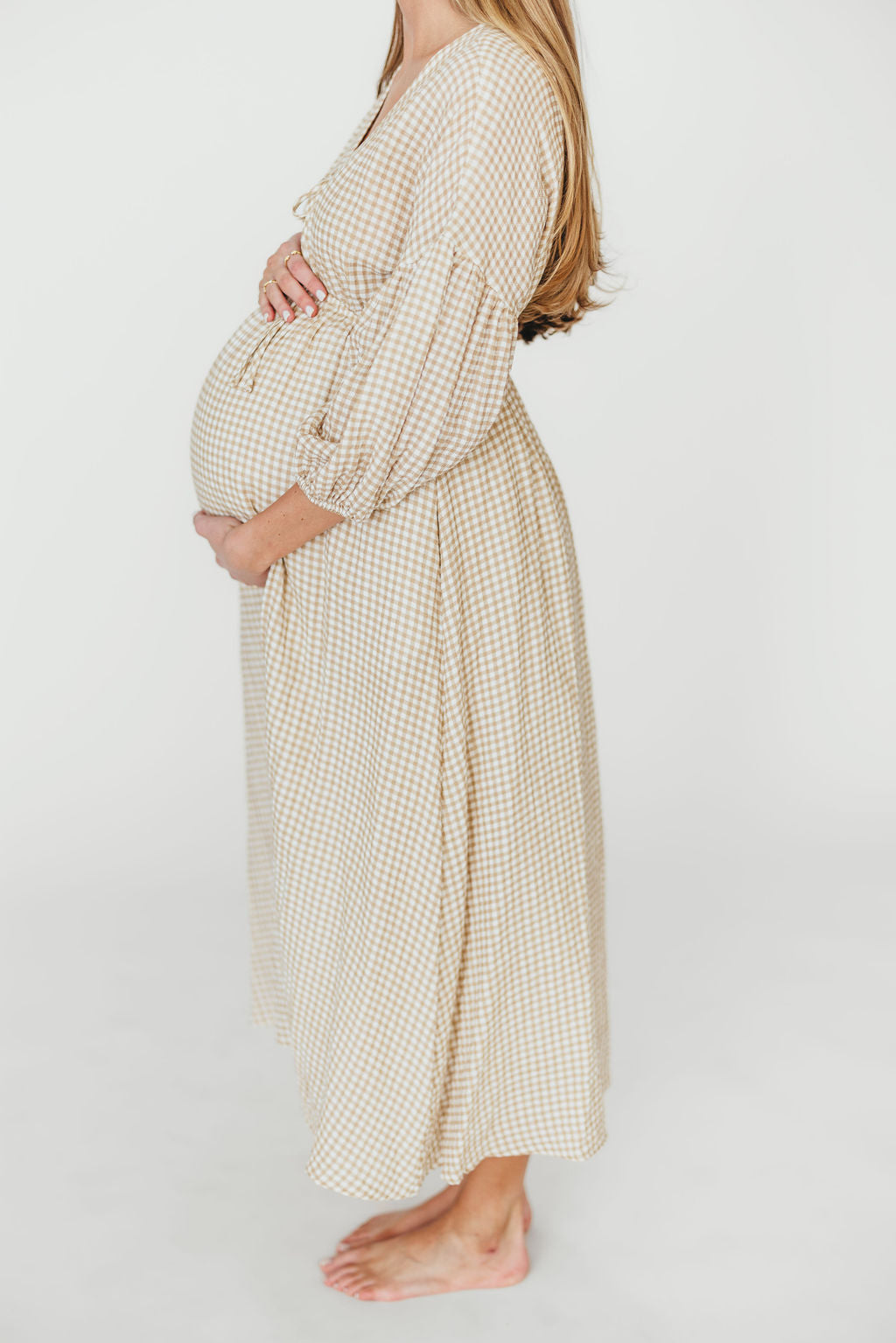 Hunter Printed Gauze Midi Dress in Natural Plaid - Bump Friendly *9/22 PRE-ORDER*