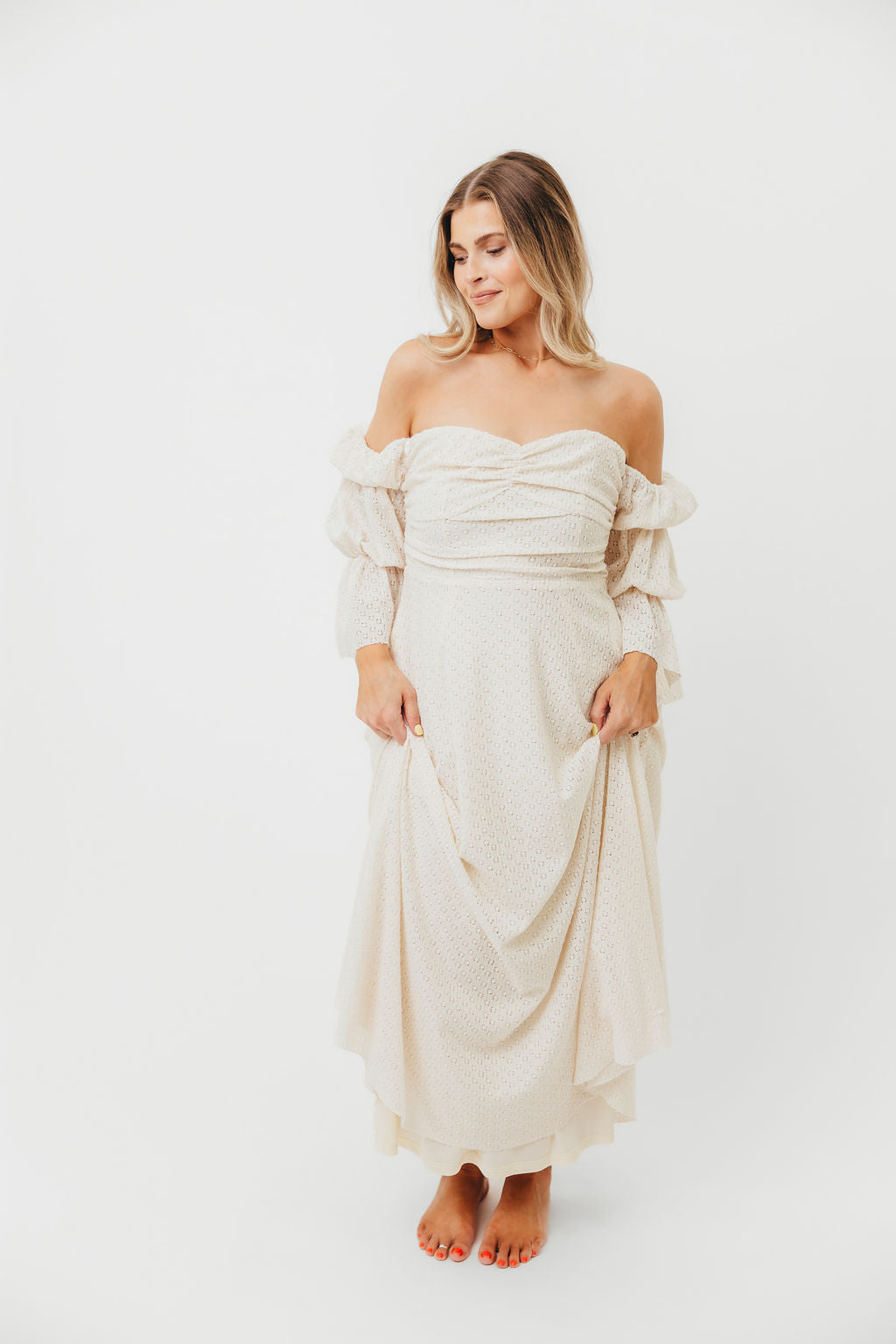 Corrine Tiered Sleeve Maxi Dress with Pockets in Ivory Cream - Bump Friendly