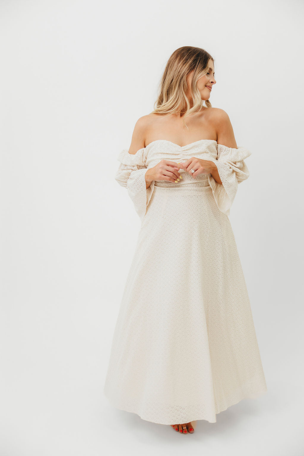 Corrine Tiered Sleeve Maxi Dress with Pockets in Ivory Cream - Bump Friendly