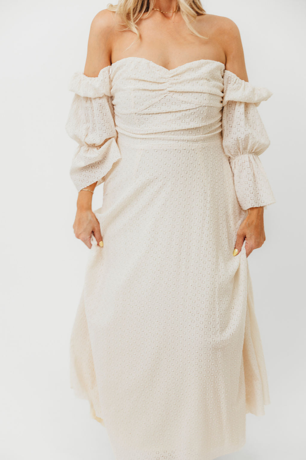 Corrine Tiered Sleeve Maxi Dress with Pockets in Ivory Cream - Bump Friendly