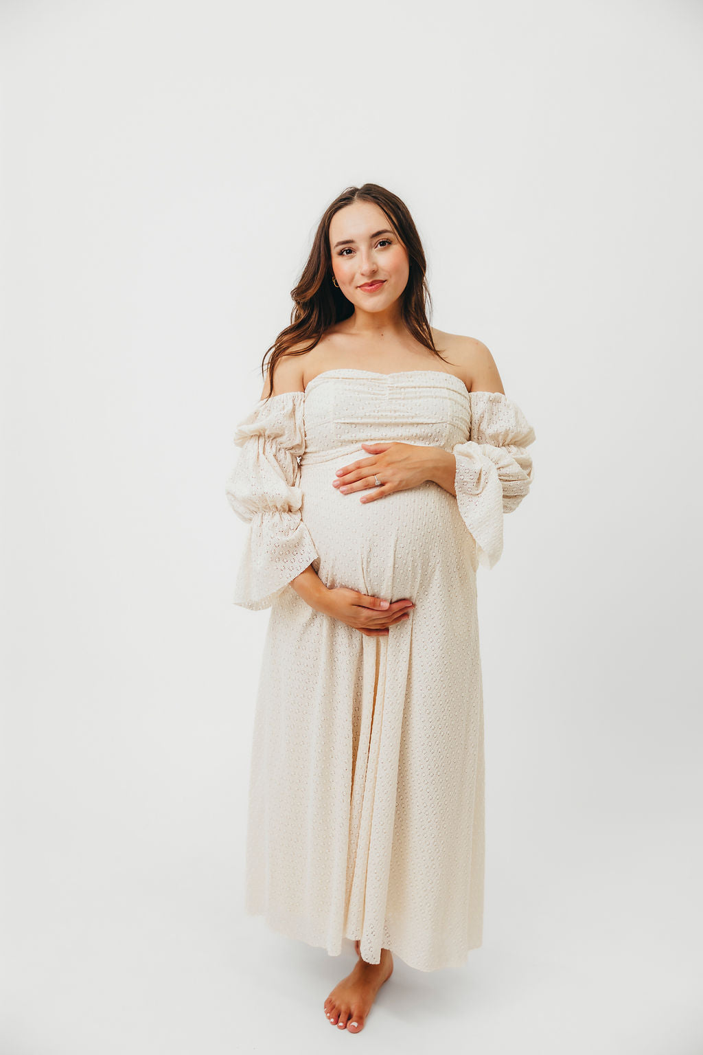 Corrine Tiered Sleeve Maxi Dress with Pockets in Ivory Cream - Bump Friendly