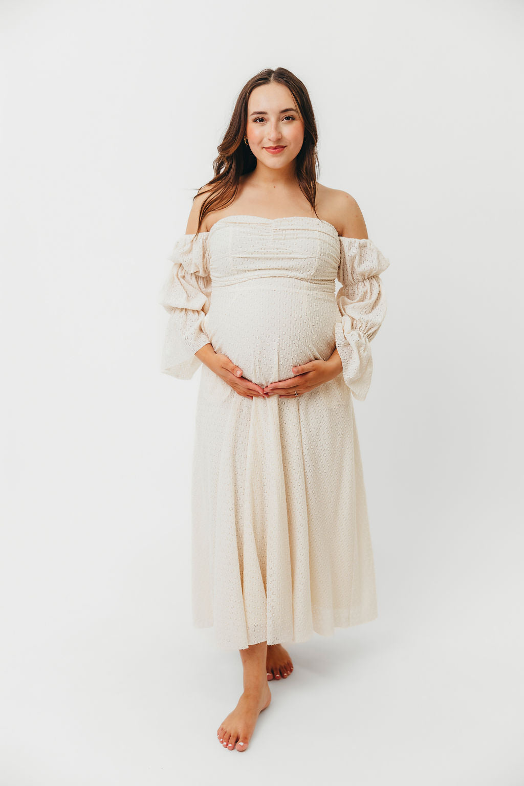 Corrine Tiered Sleeve Maxi Dress with Pockets in Ivory Cream - Bump Friendly