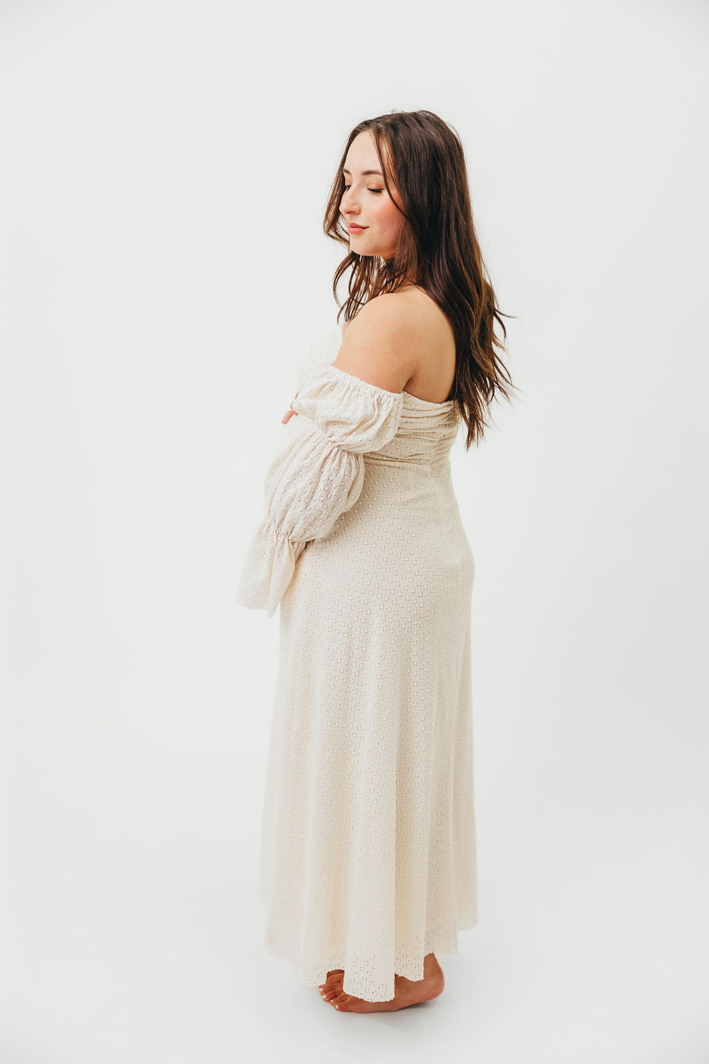 Corrine Tiered Sleeve Maxi Dress with Pockets in Ivory Cream - Bump Friendly