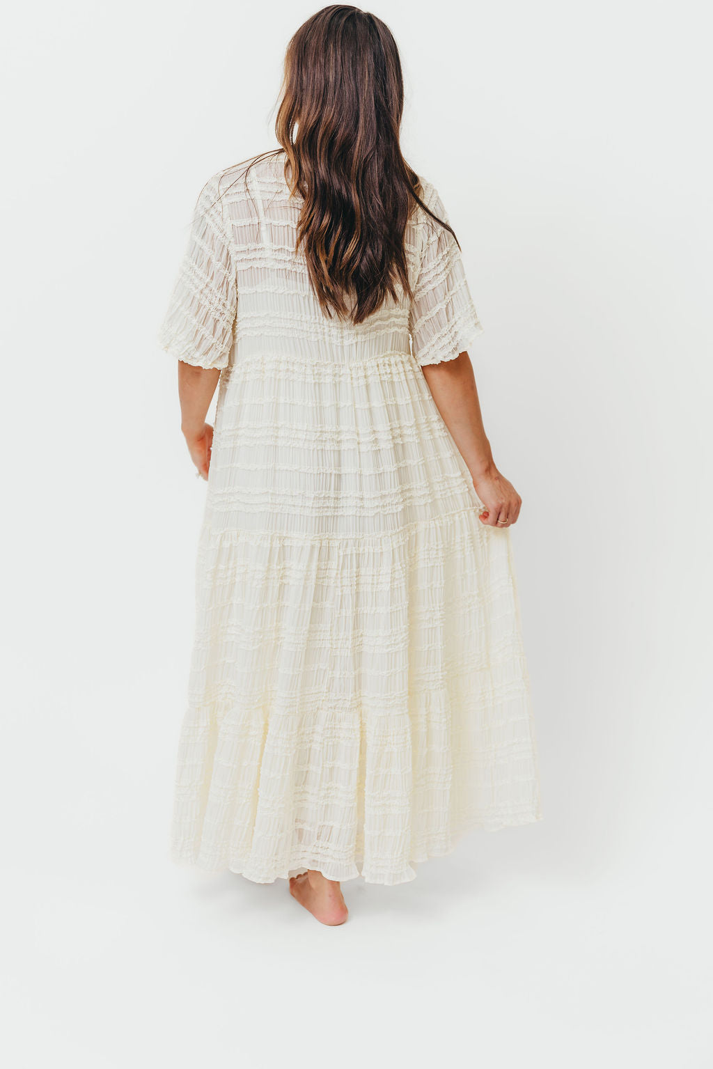 Kristin Tiered Woven Maxi Dress in Ivory - Bump Friendly - Detachable Liner