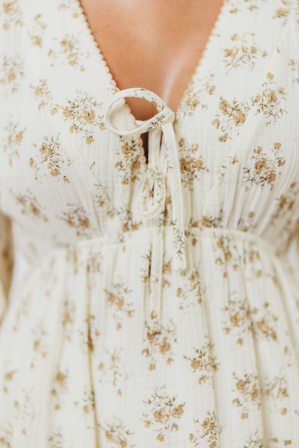 Hunter 100% Cotton Gauze Maxi Dress with Detail Trimming in Cream Taupe Floral - Bump Friendly and Inclusive Sizing *9/12 PRE-ORDER*