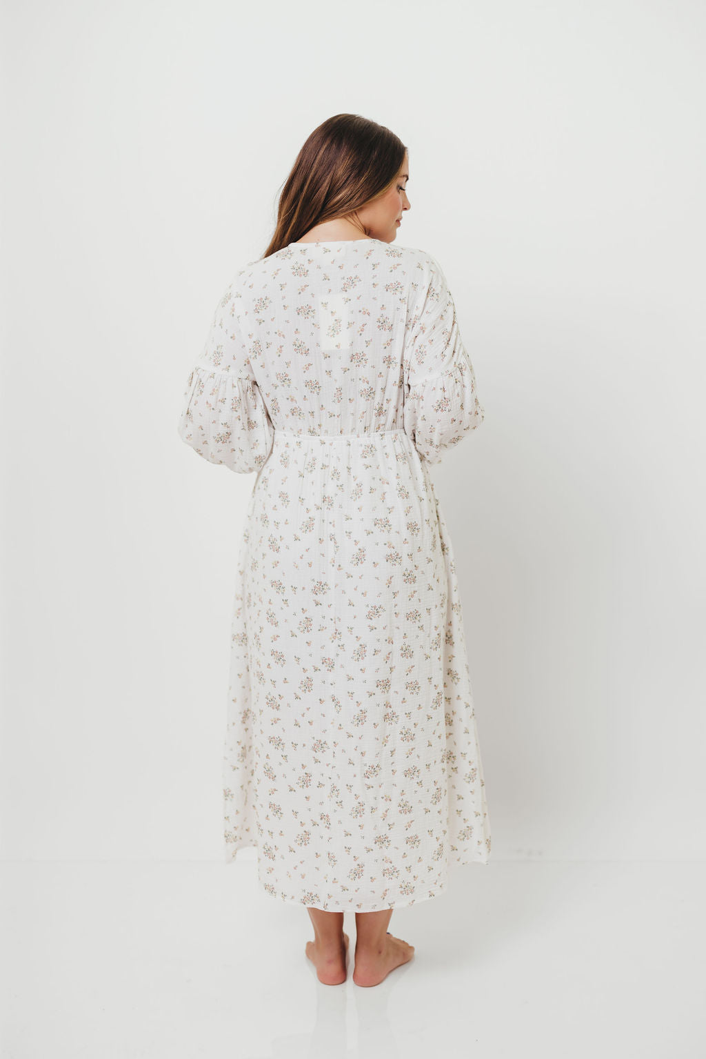 Hunter 100% Cotton Gauze Maxi Dress with Detail Trimming in Ivory Pink Floral - Bump Friendly and Inclusive Sizing *9/12 PRE-ORDER*