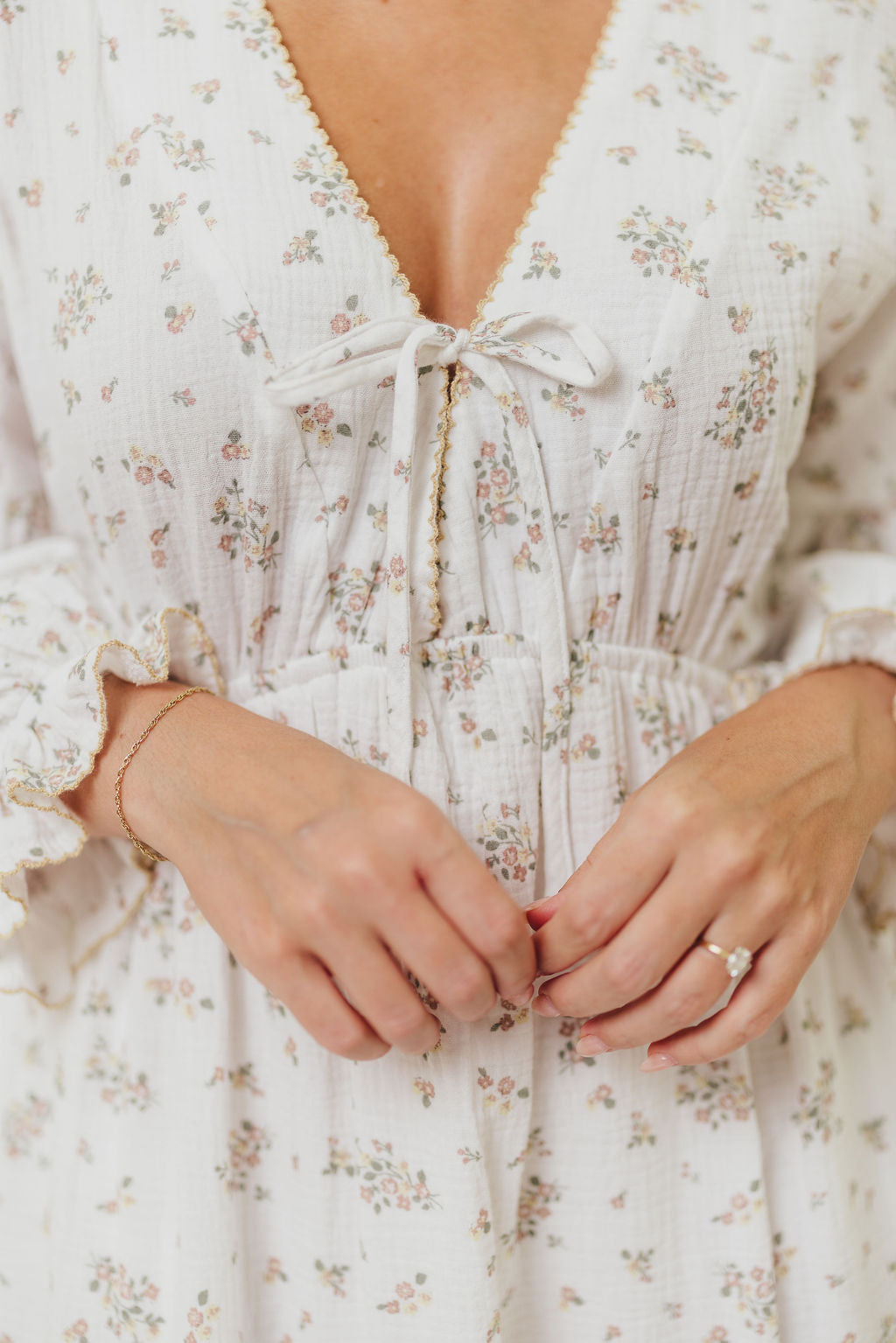 Hunter 100% Cotton Gauze Maxi Dress with Detail Trimming in Ivory Pink Floral - Bump Friendly and Inclusive Sizing *9/12 PRE-ORDER*