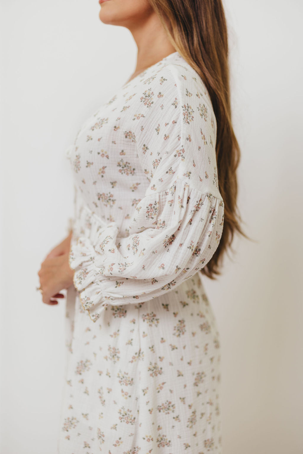 Hunter 100% Cotton Gauze Maxi Dress with Detail Trimming in Ivory Pink Floral - Bump Friendly and Inclusive Sizing *9/12 PRE-ORDER*