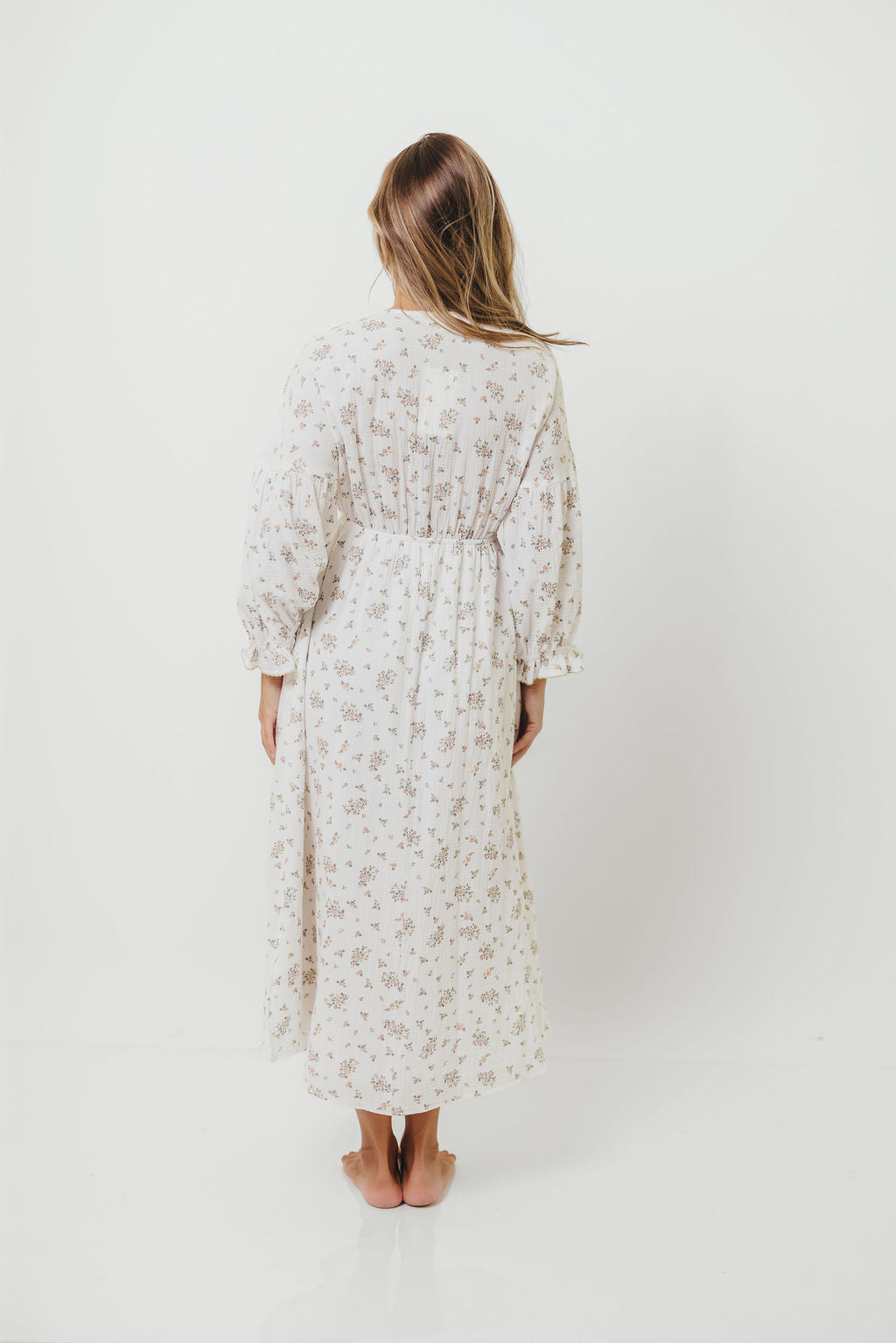 Hunter 100% Cotton Gauze Maxi Dress with Detail Trimming in Ivory Pink Floral - Bump Friendly and Inclusive Sizing *9/12 PRE-ORDER*