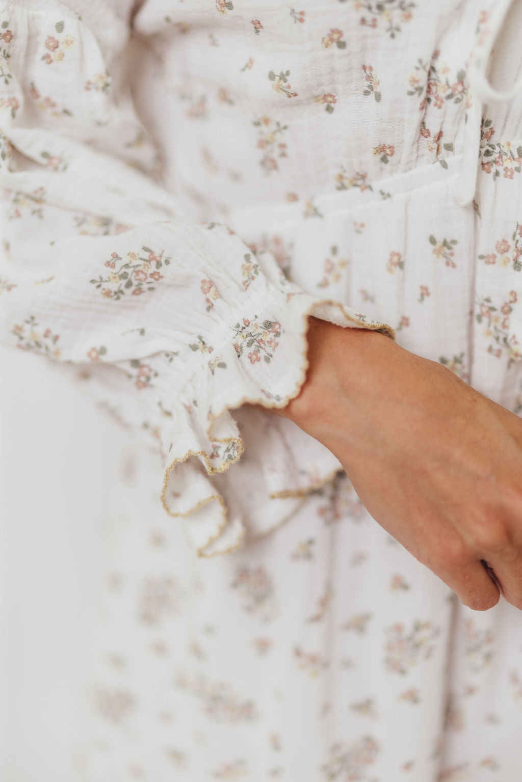 Hunter 100% Cotton Gauze Maxi Dress with Detail Trimming in Ivory Pink Floral - Bump Friendly and Inclusive Sizing *9/12 PRE-ORDER*