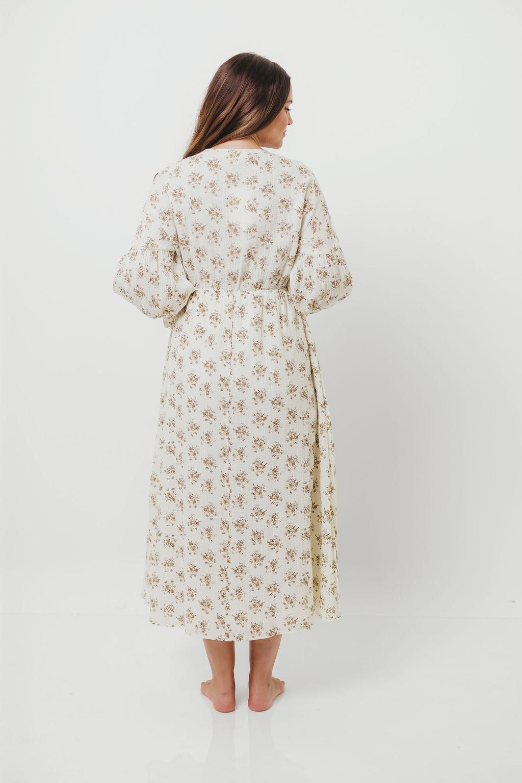 Hunter 100% Cotton Gauze Maxi Dress with Detail Trimming in Cream Taupe Floral - Bump Friendly and Inclusive Sizing *9/12 PRE-ORDER*