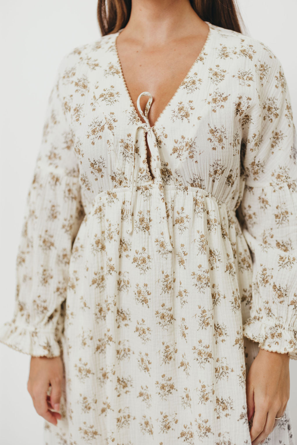 Hunter 100% Cotton Gauze Maxi Dress with Detail Trimming in Cream Taupe Floral - Bump Friendly and Inclusive Sizing *9/12 PRE-ORDER*