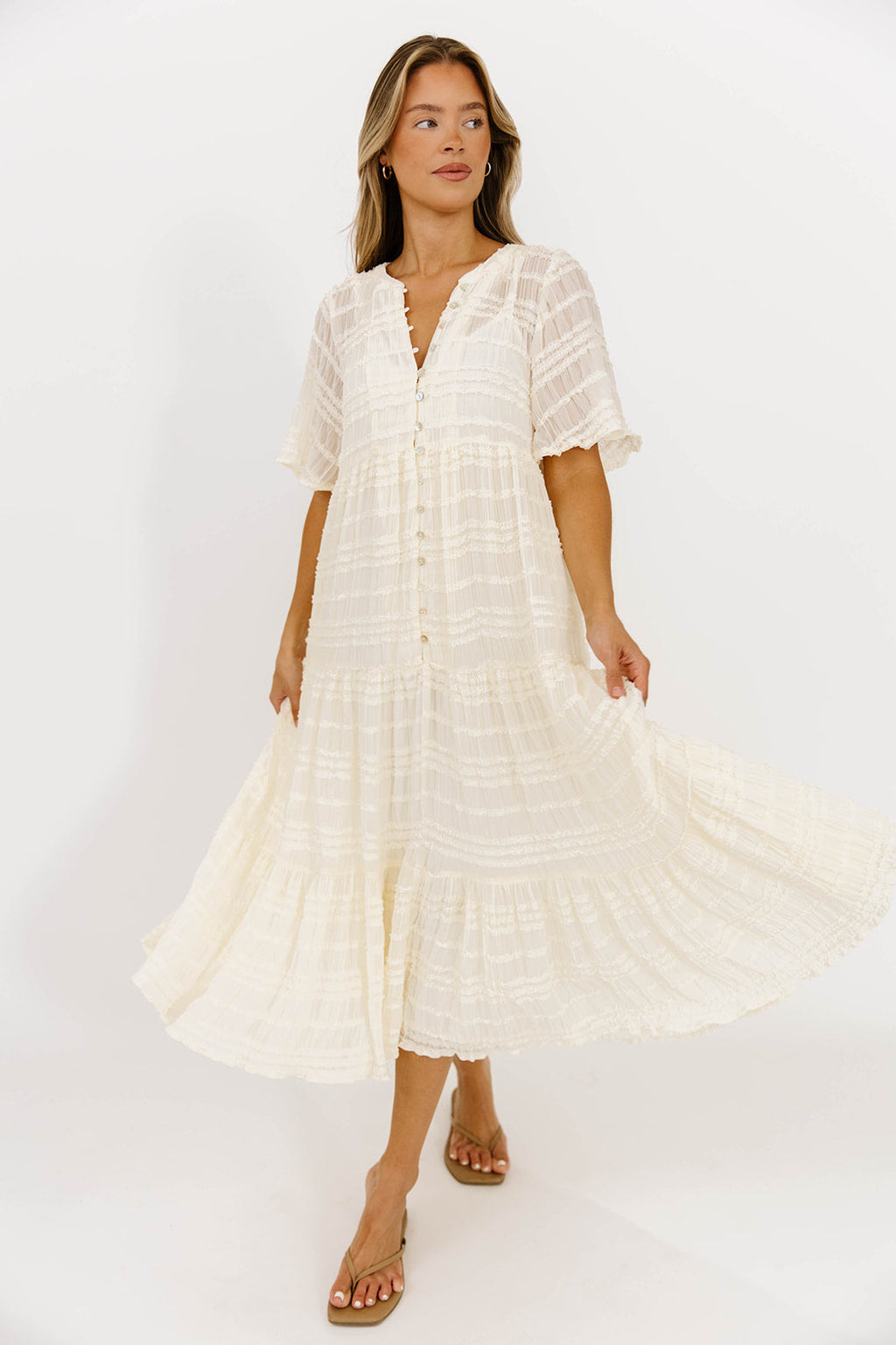 Kristin Tiered Woven Maxi Dress in Ivory - Bump Friendly - Detachable Liner
