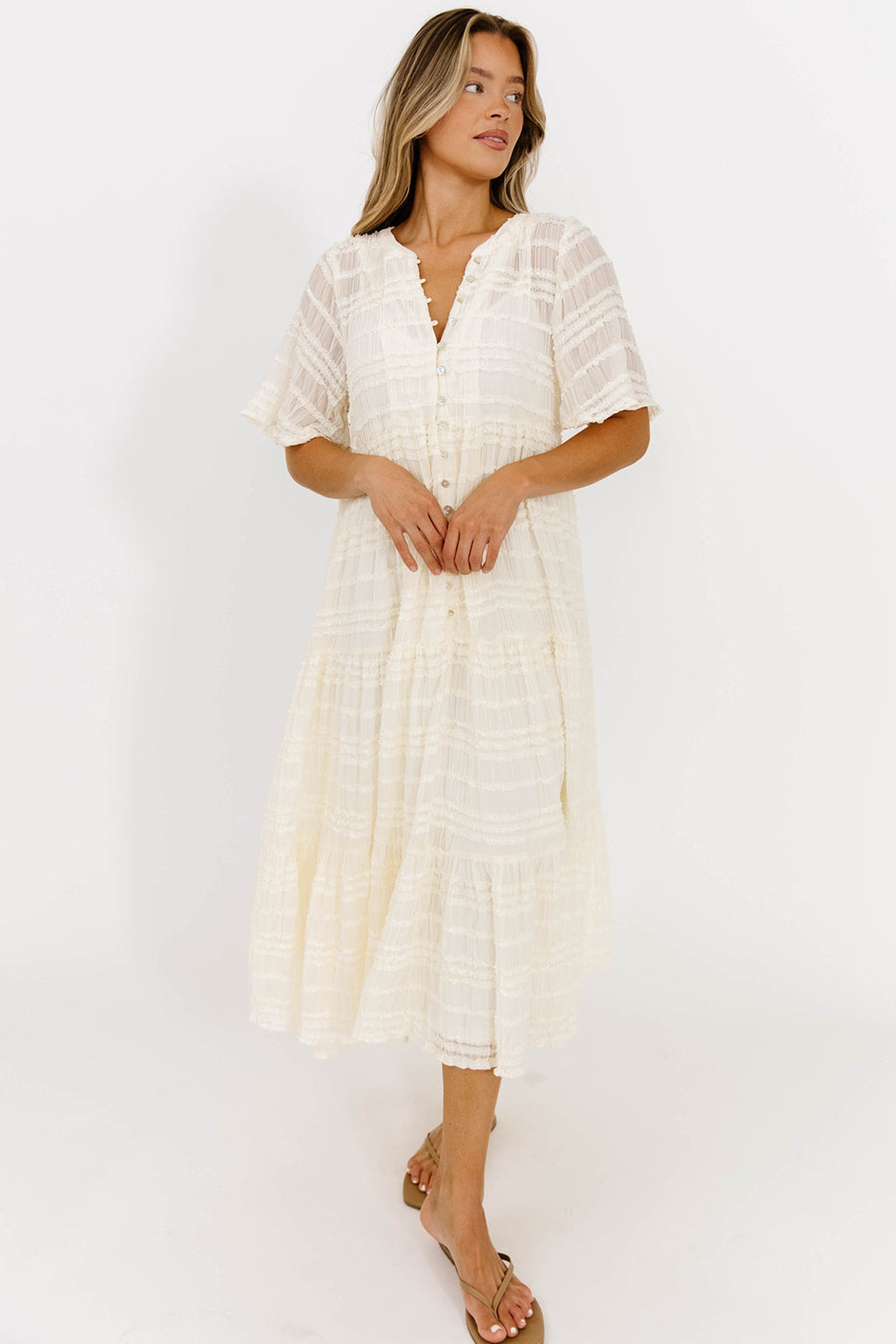 Kristin Tiered Woven Maxi Dress in Ivory - Bump Friendly - Detachable Liner
