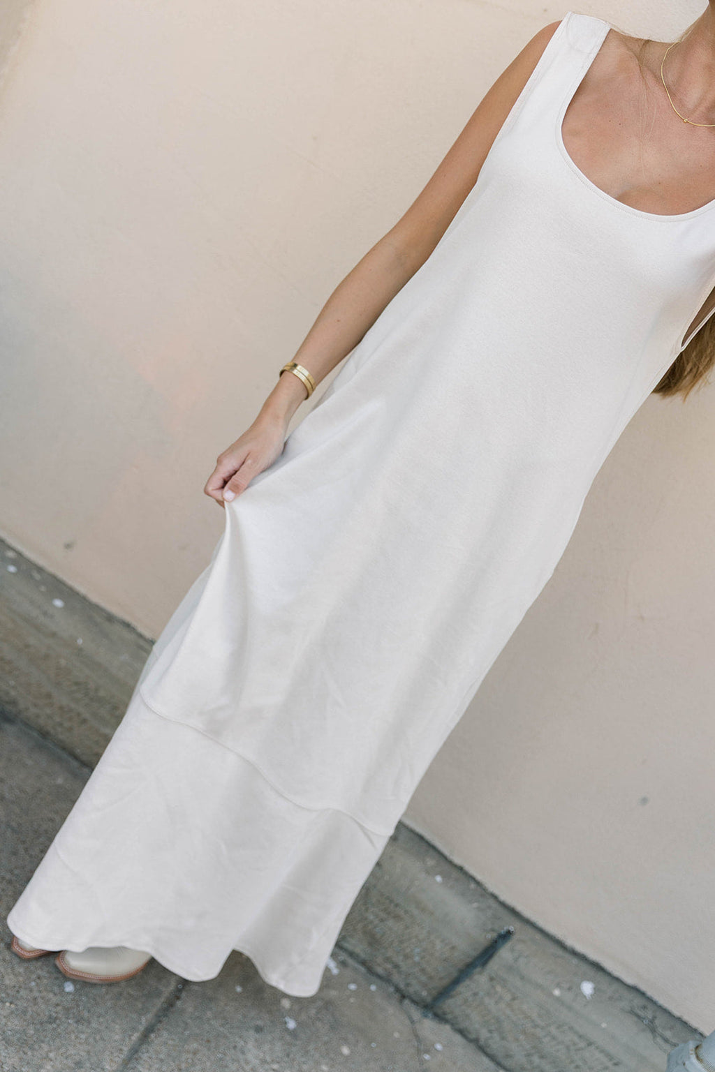 Taryn 100% Cotton Open Back Knit Maxi Dress in Natural