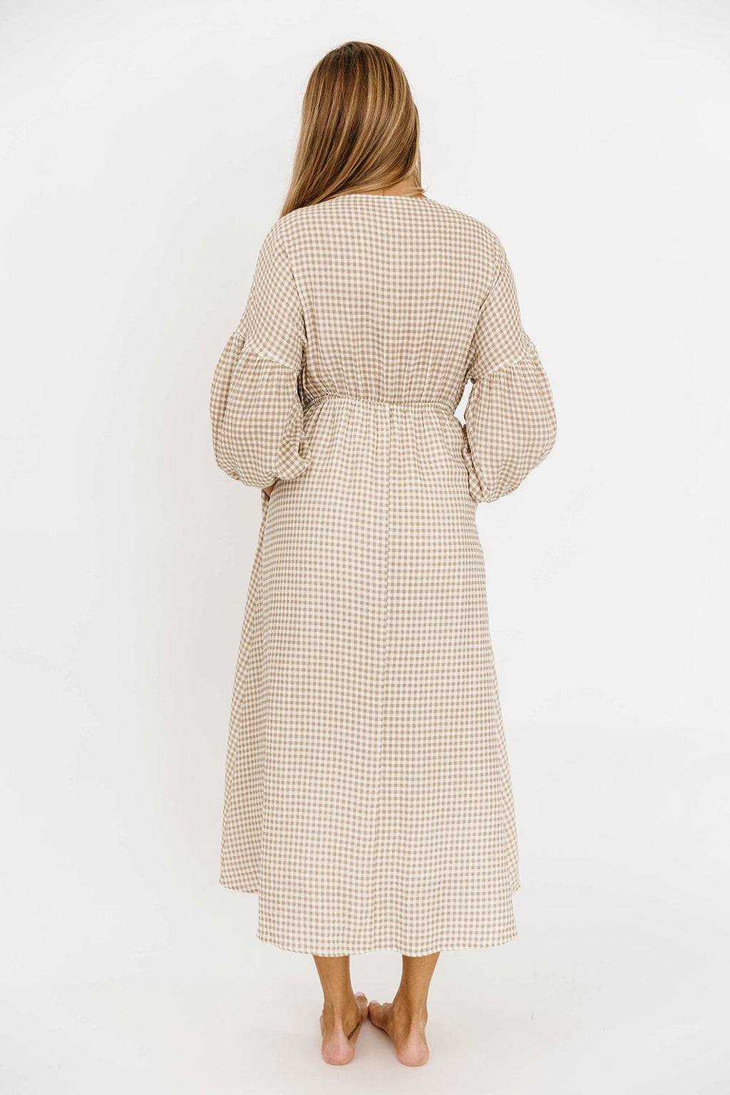 Hunter Printed Gauze Midi Dress in Natural Plaid - Bump Friendly *9/22 PRE-ORDER*