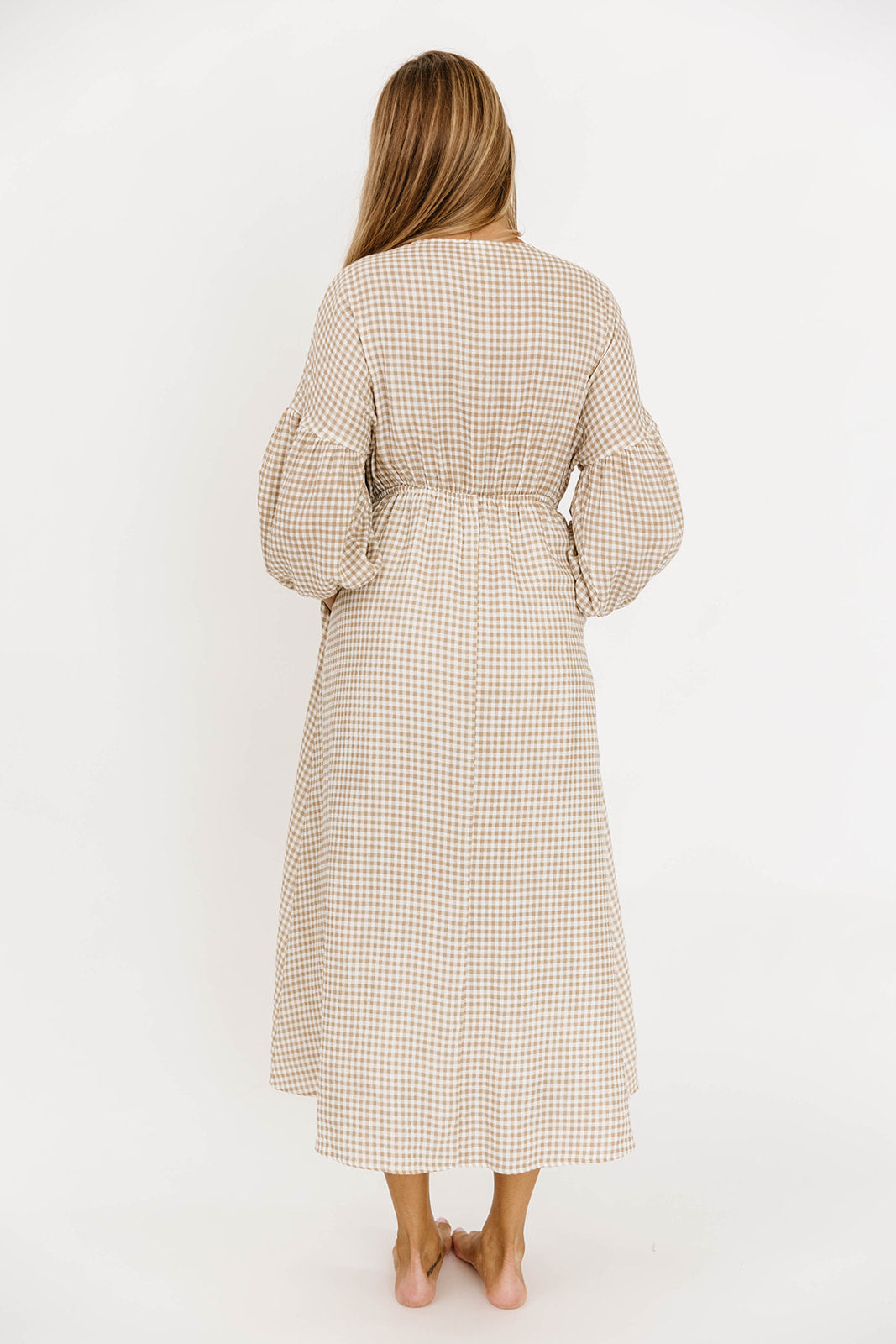 Hunter Printed Gauze Midi Dress in Natural Plaid - Bump Friendly *9/22 PRE-ORDER*