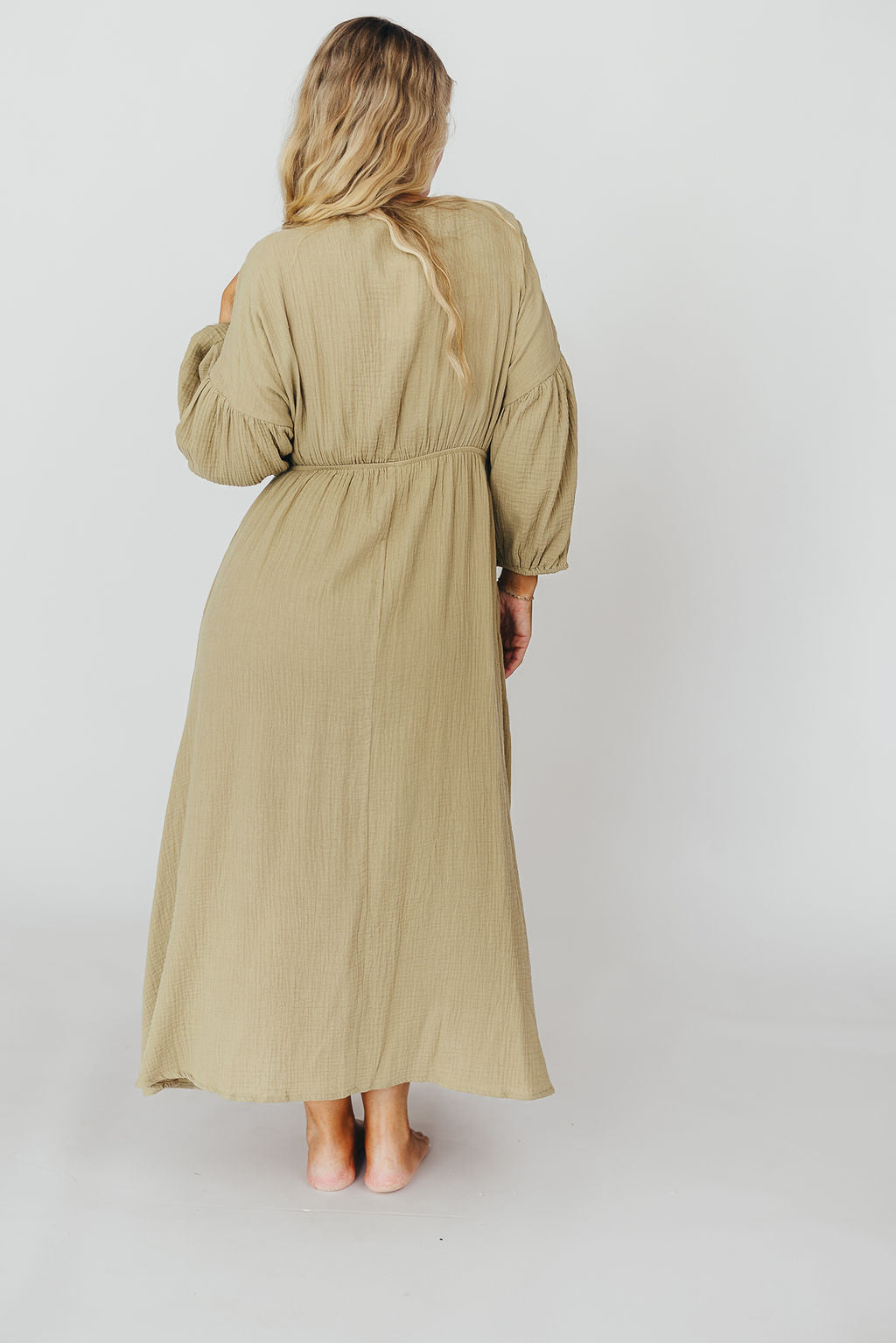 Hunter 100% Cotton Gauze Midi Dress in Thyme - Bump Friendly and Inclusive Sizing *9/22 PRE-ORDER*