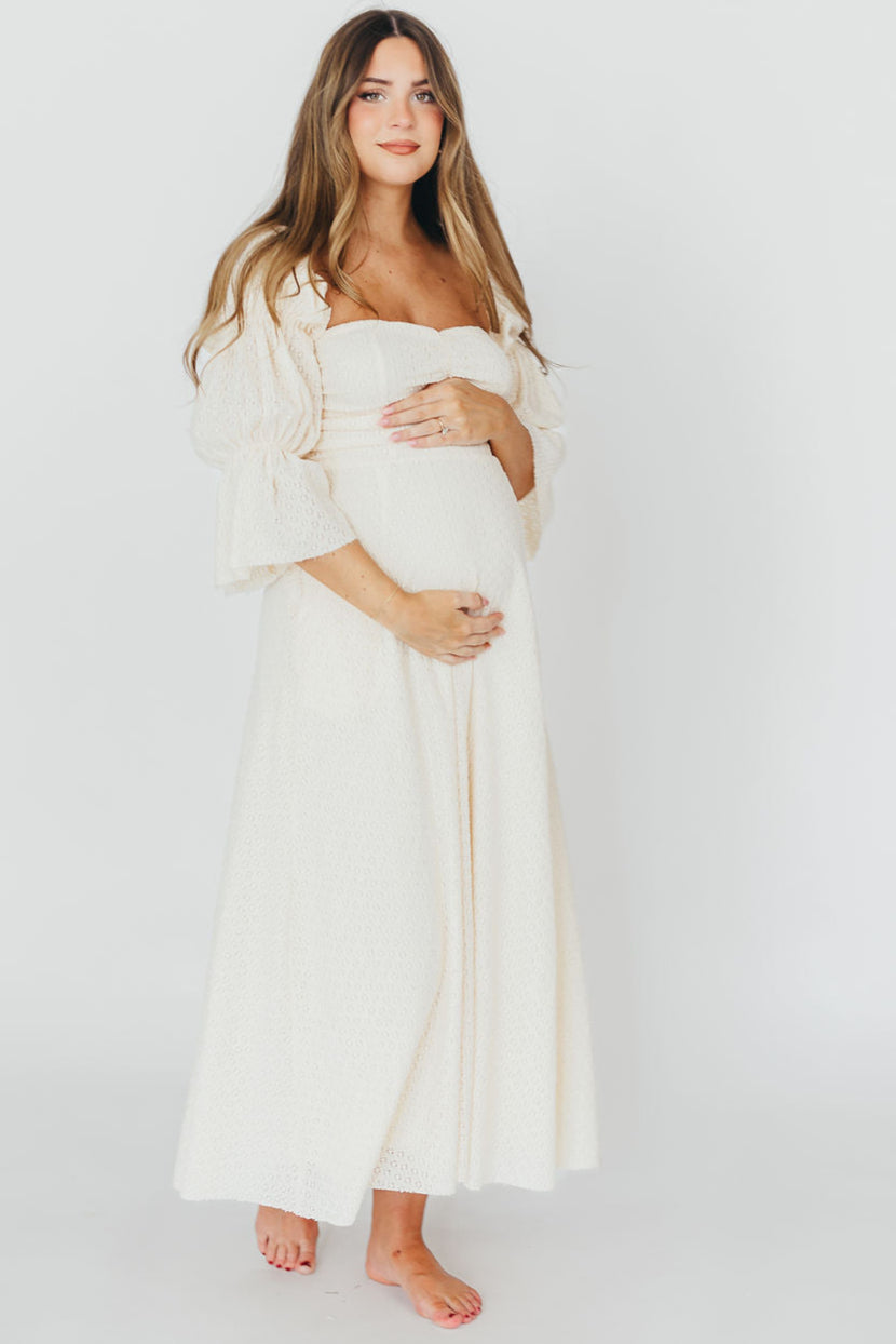 Corrine Tiered Sleeve Maxi Dress with Pockets in Ivory Cream - Bump Friendly