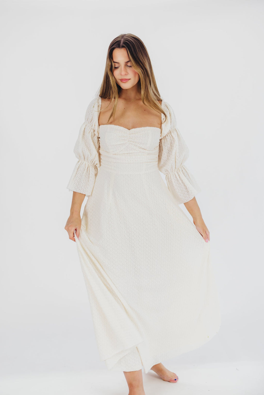 Corrine Tiered Sleeve Maxi Dress with Pockets in Ivory Cream - Bump Friendly