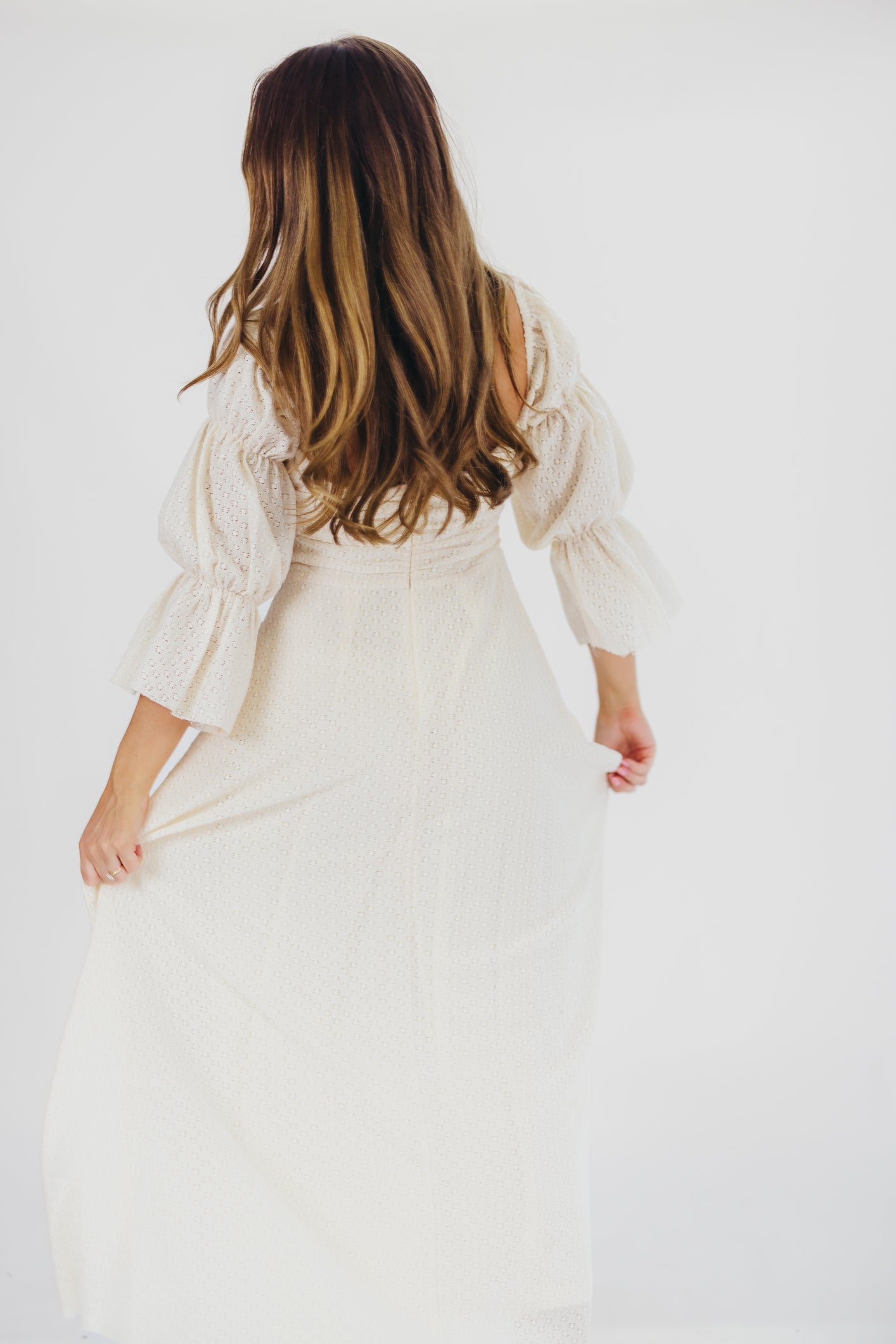 Corrine Tiered Sleeve Maxi Dress with Pockets in Ivory Cream - Bump Friendly