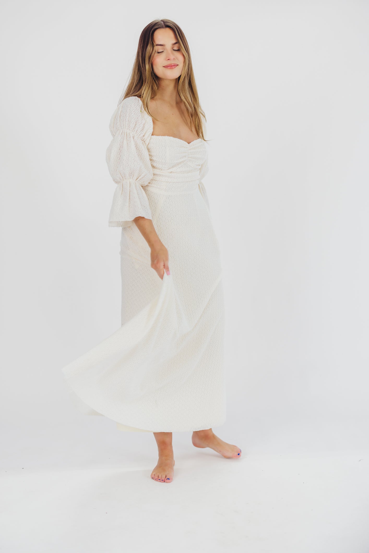 Corrine Tiered Sleeve Maxi Dress with Pockets in Ivory Cream - Bump Friendly