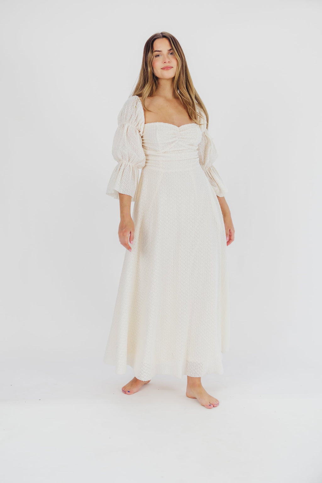Corrine Tiered Sleeve Maxi Dress with Pockets in Ivory Cream - Bump Friendly