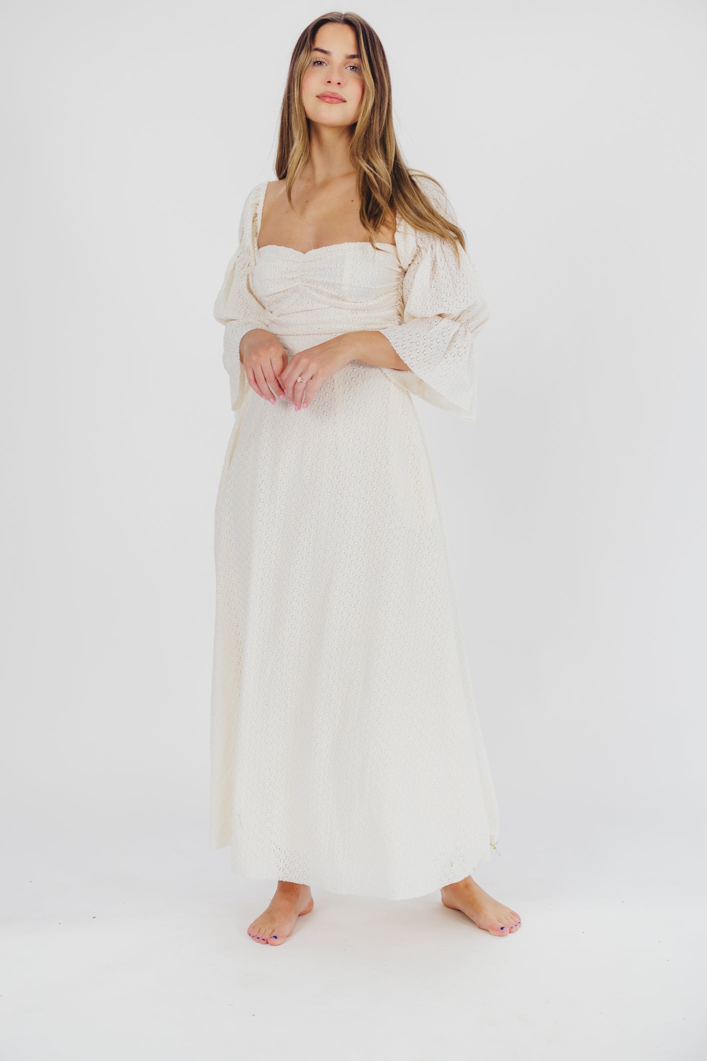 Corrine Tiered Sleeve Maxi Dress with Pockets in Ivory Cream - Bump Friendly