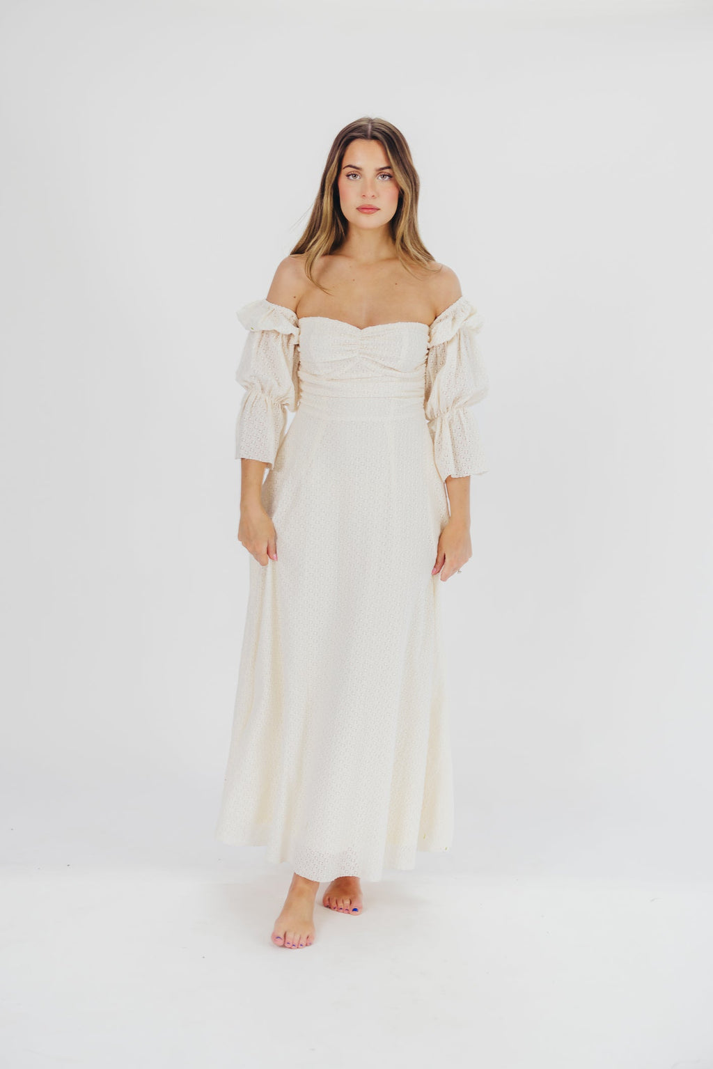 Corrine Tiered Sleeve Maxi Dress with Pockets in Ivory Cream - Bump Friendly
