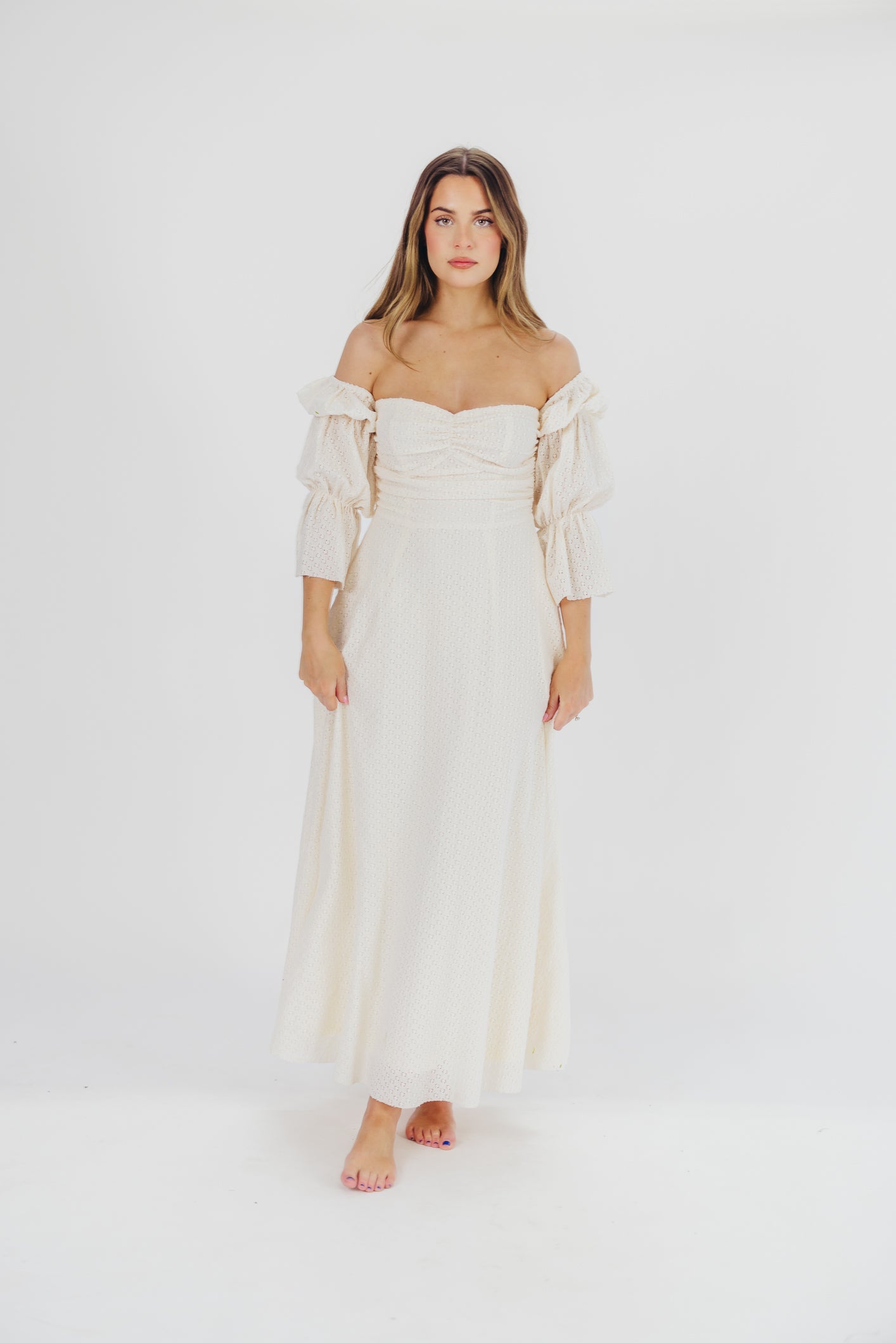 Corrine Tiered Sleeve Maxi Dress with Pockets in Ivory Cream - Bump Friendly