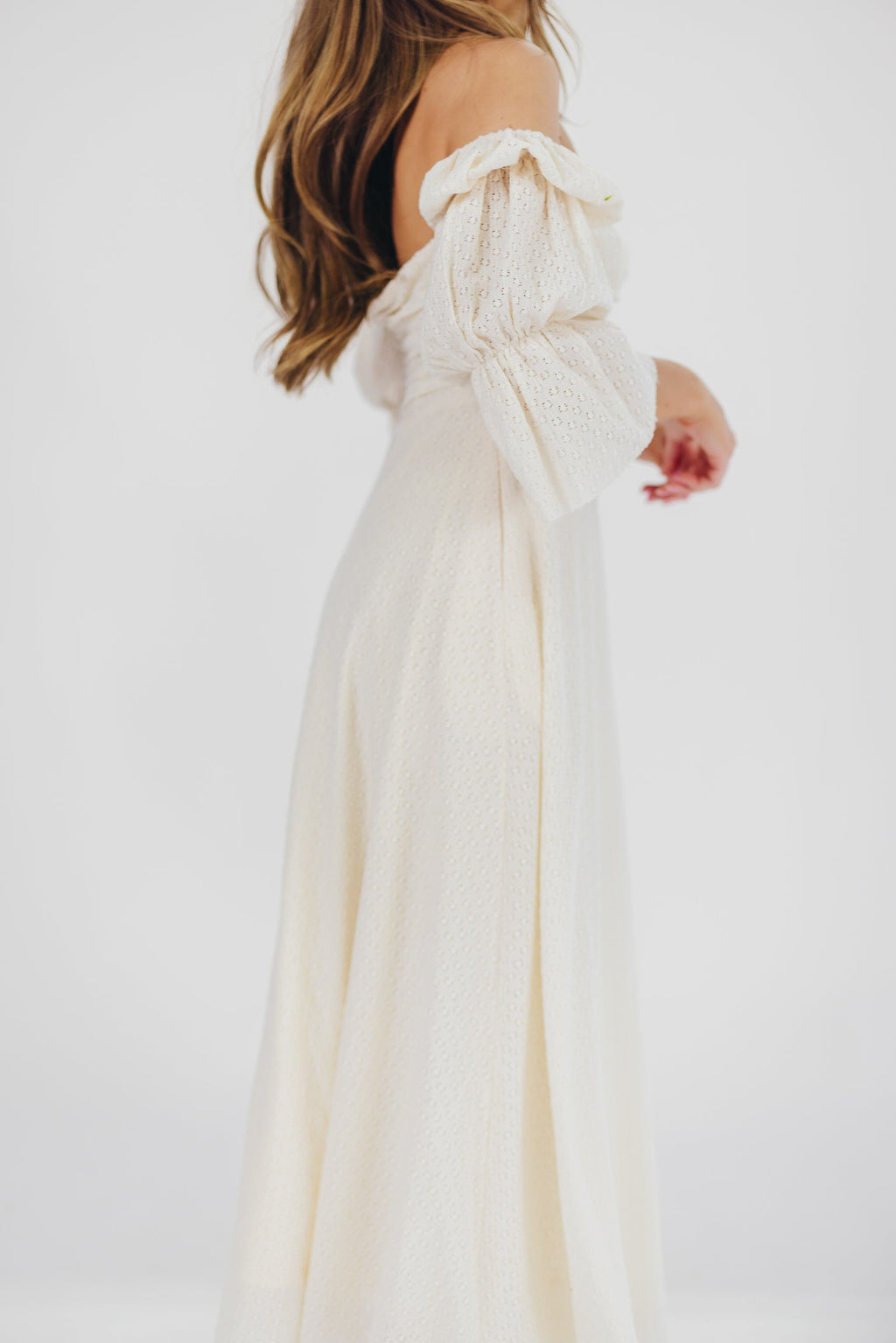 Corrine Tiered Sleeve Maxi Dress with Pockets in Ivory Cream - Bump Friendly