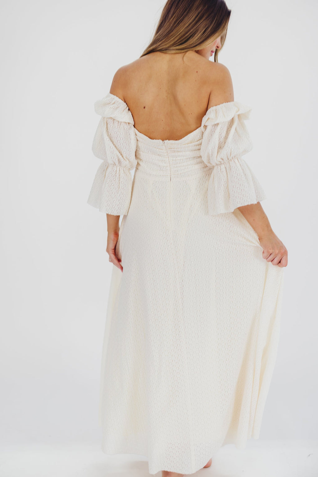 Corrine Tiered Sleeve Maxi Dress with Pockets in Ivory Cream - Bump Friendly