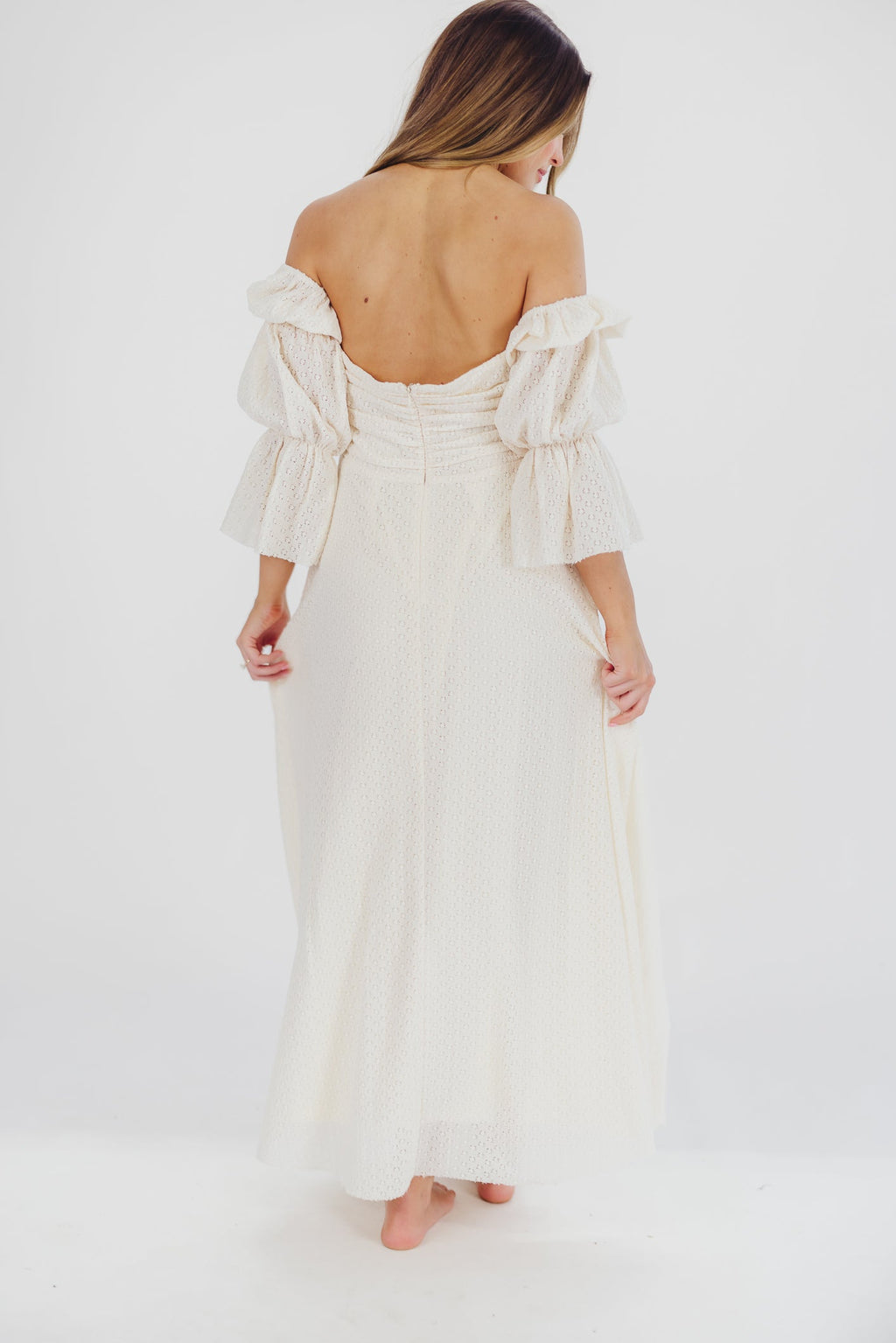 Corrine Tiered Sleeve Maxi Dress with Pockets in Ivory Cream - Bump Friendly
