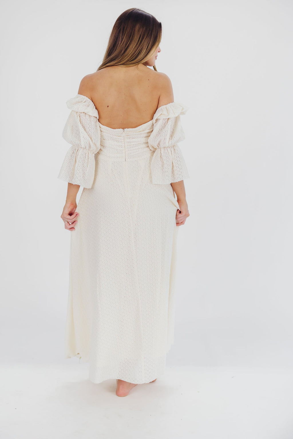 Corrine Tiered Sleeve Maxi Dress with Pockets in Ivory Cream - Bump Friendly