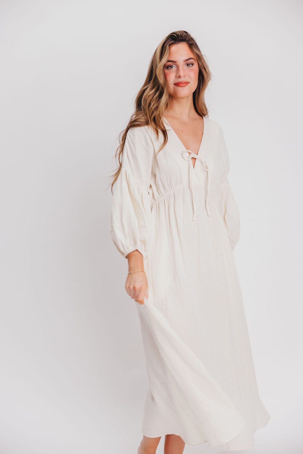 Hunter 100% Cotton Gauze Midi Dress in Soy - Bump Friendly *9/22 PRE-ORDER*