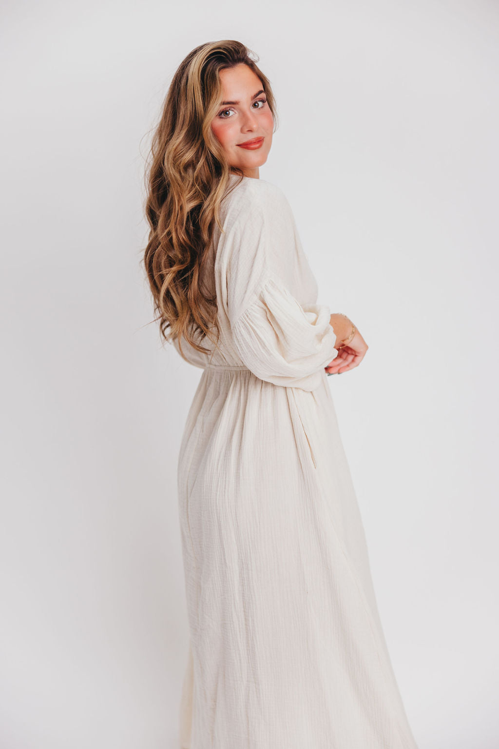 Hunter 100% Cotton Gauze Midi Dress in Soy - Bump Friendly *9/22 PRE-ORDER*