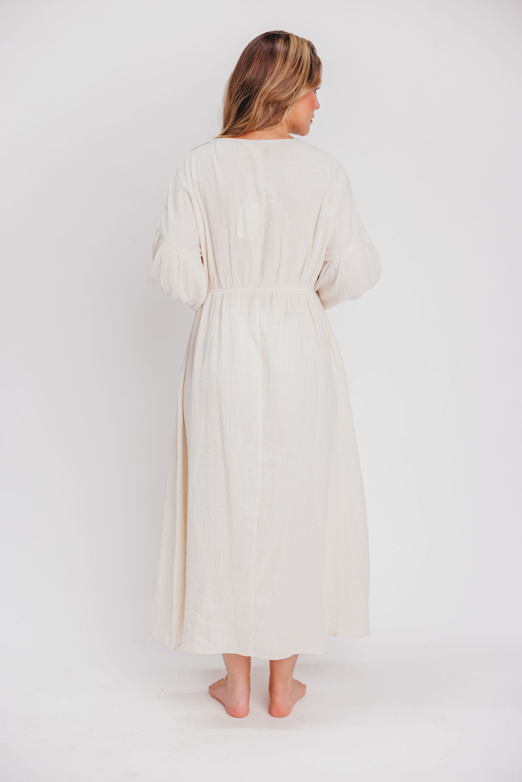 Hunter 100% Cotton Gauze Midi Dress in Soy - Bump Friendly *9/22 PRE-ORDER*