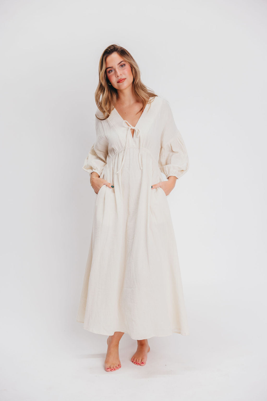 Hunter 100% Cotton Gauze Midi Dress in Soy - Bump Friendly *9/22 PRE-ORDER*
